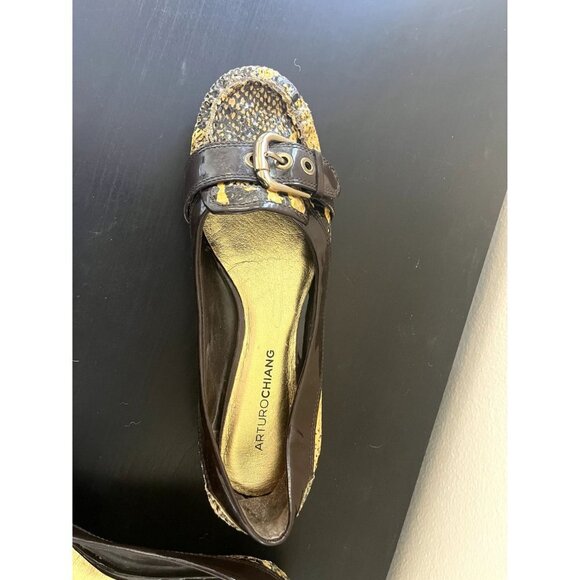 Arturo Chiang Yellow & Brown Snakeskin Flat Shoes 7.5 - Picture 10 of 13